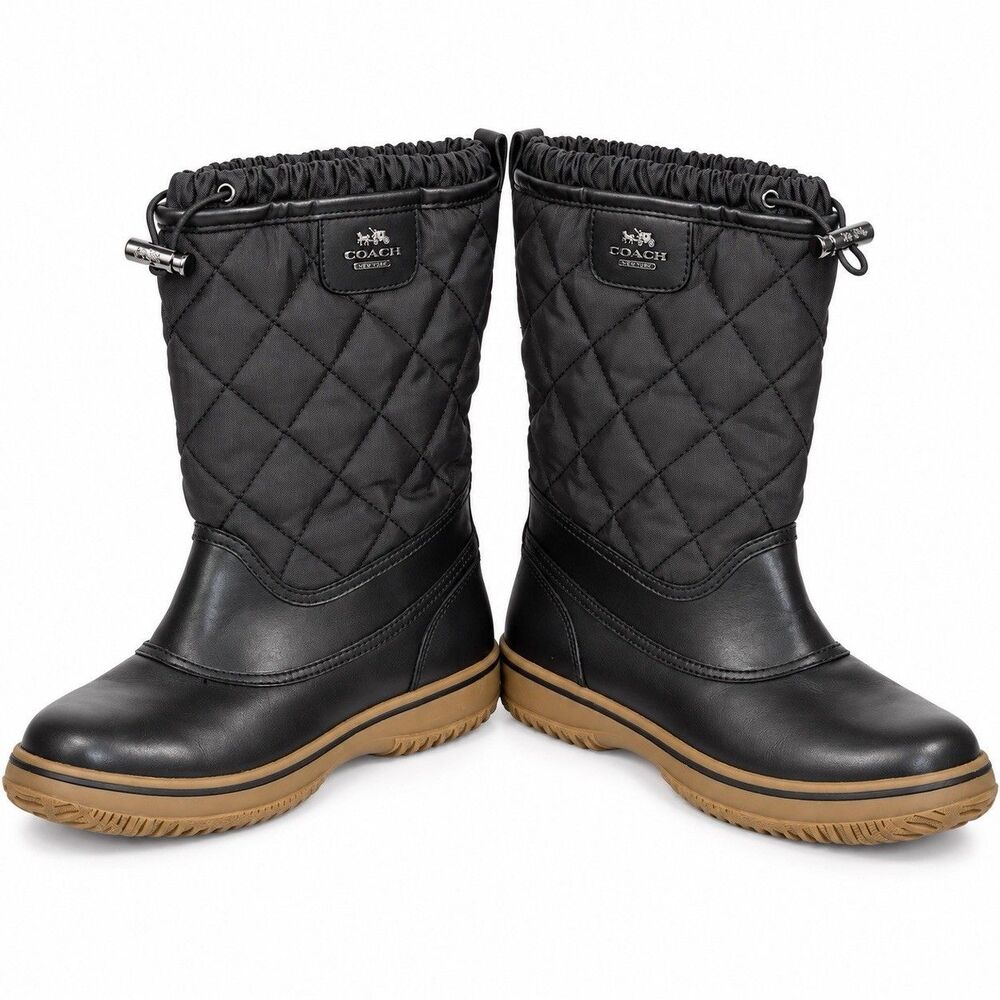Coach Samara Women’s 8B Black Quilted Leather Nylon Winter Snow Boots A9175